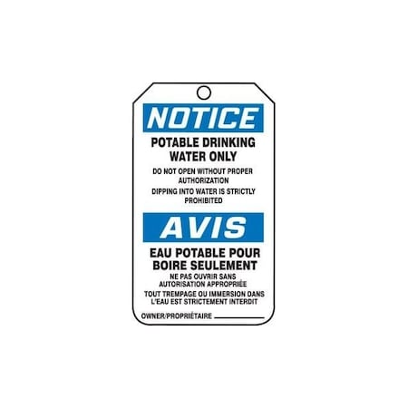 Accuform French Bilingual Safety Tags, NOTICE POTABLE DRINKING WATER, 5.75in x 3.25in, PF-Cardstock, 25PK FBMNT246CTP